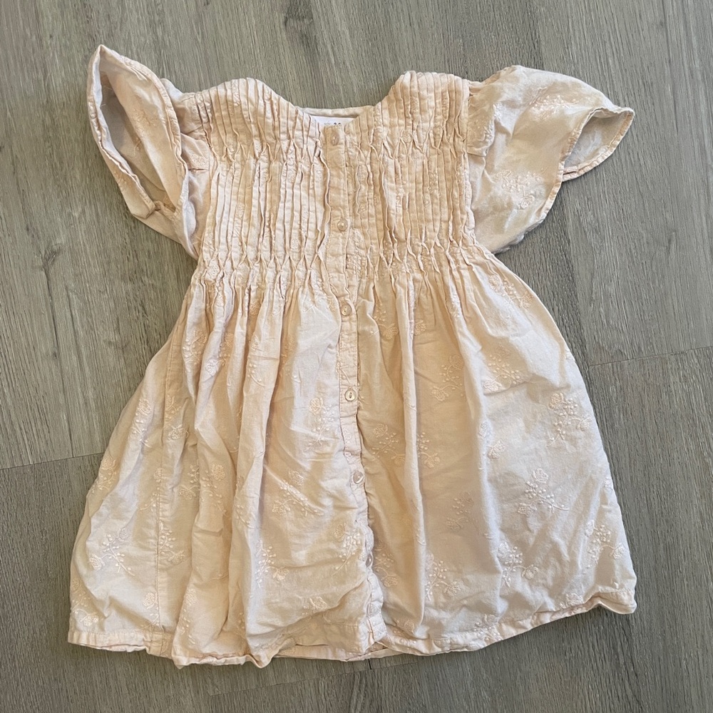 Zara embroidered cream button up dress